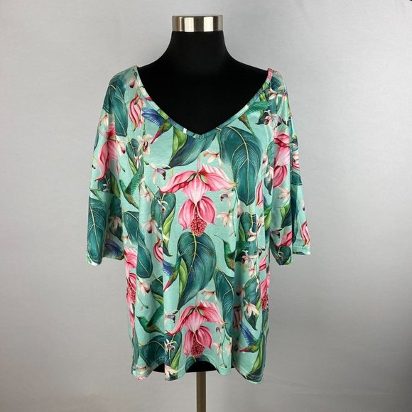 Misslook Lush Looking Colorful Hummingbird Floral Women's XL Top Blouse - Picture 1 of 5